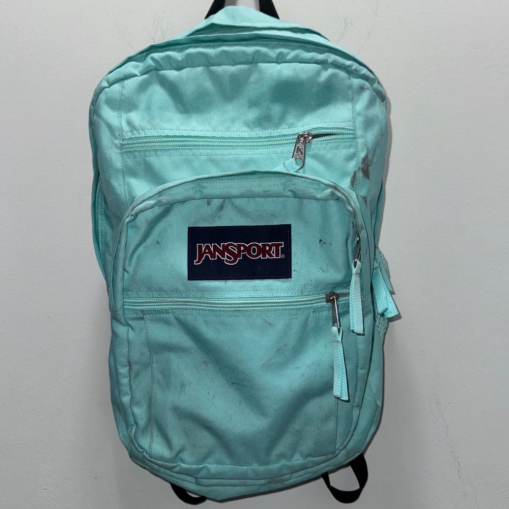 JanSport Big Student Backpack Aqua‎ Teal Blue School Bag Two Compartment